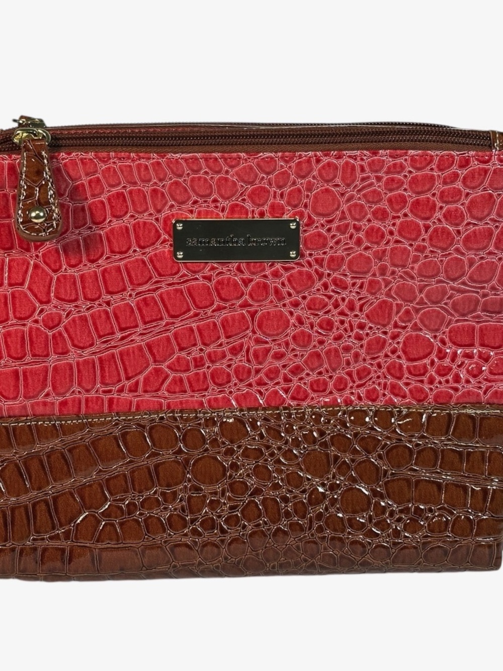 Samantha Brown Faux Croc Dark Pink Toiletry Makeup Bag Travel Case Organizer
